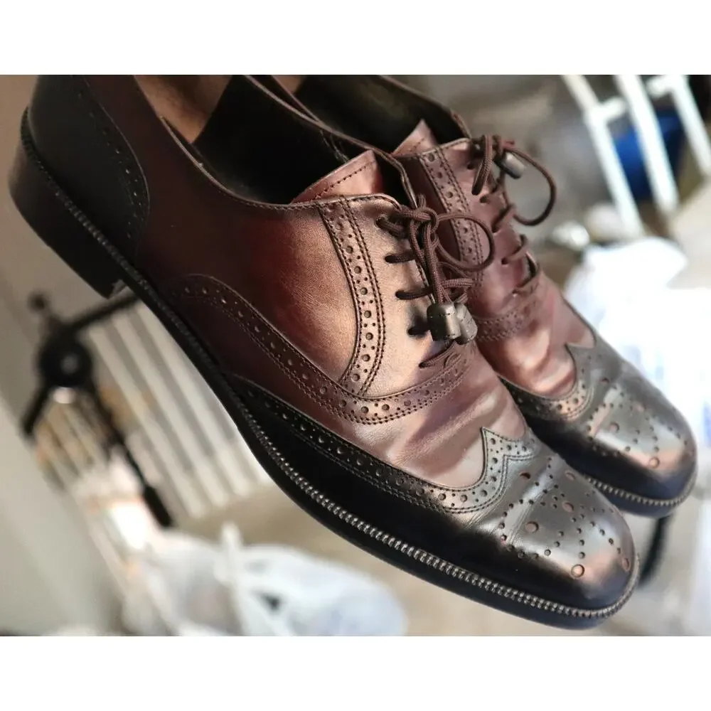 Salvatore Ferragamo Brown Black Leather Oxford Women 9.5 4A Narrow Wingtip AAAA